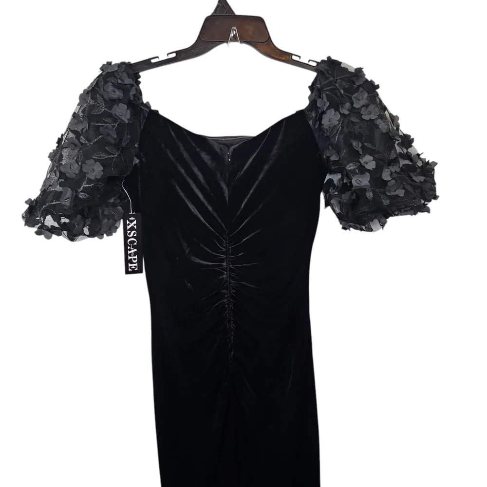 Xscape Womens Black‎ Velvet Floral Puff Sleeve Evening Gown SIZE 6